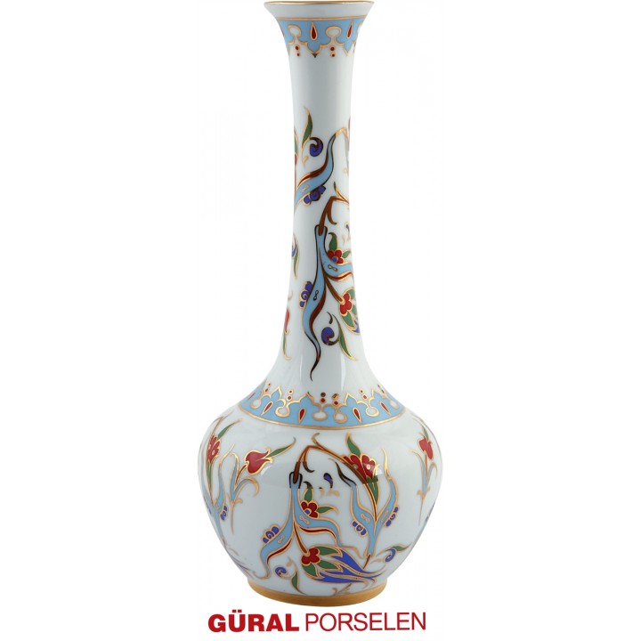 Gözyaşı El Dekorlu 25 cm Porselen Vazo – Kadife Kutulu